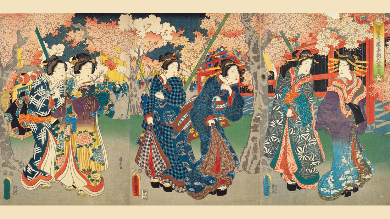 豊国『浅草寺桜奉納花盛ノ図』風俗吾妻錦絵、ト山口、安政4、国立国会図書館デジタルコレクション