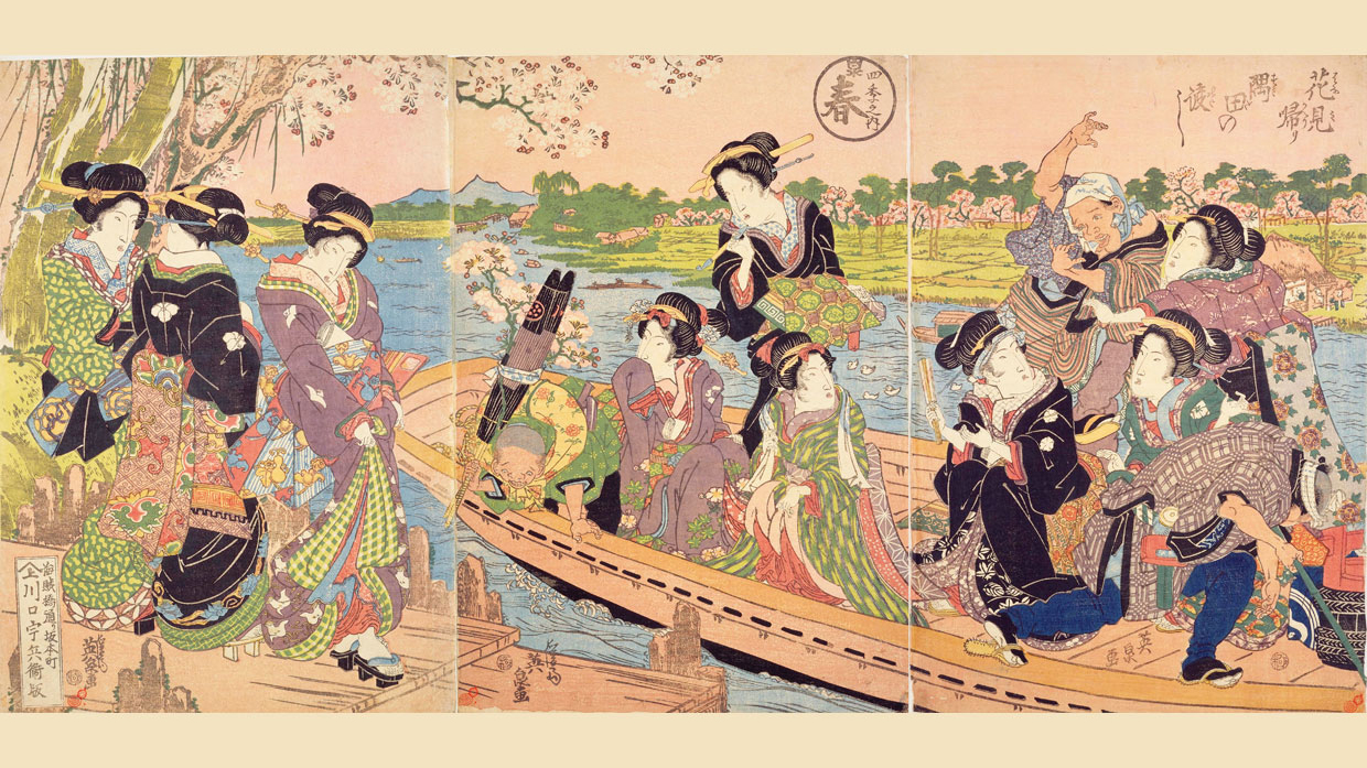 渓斎英泉『花見帰り隅田の渡し』川口宇兵衛、国立国会図書館デジタルコレクション