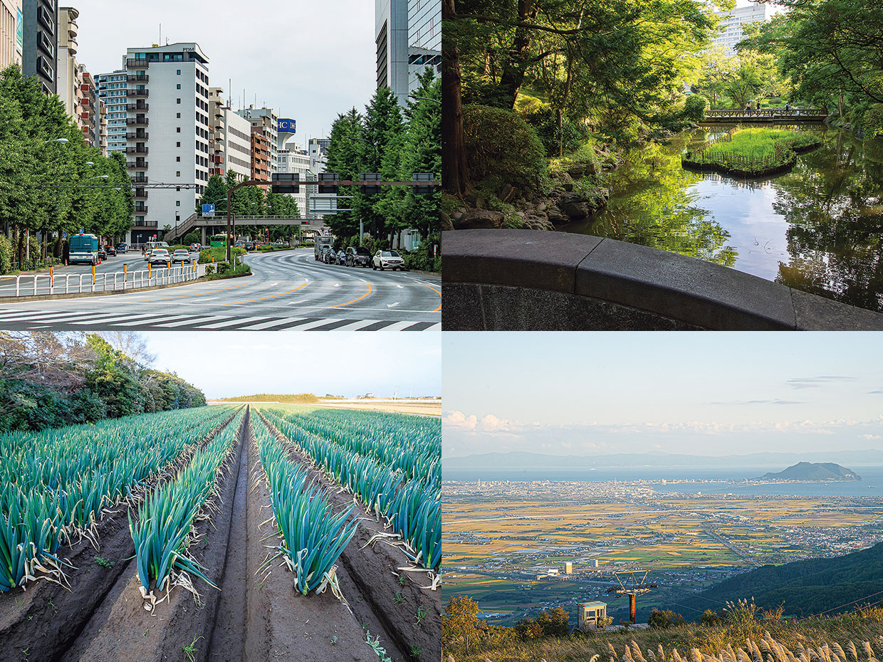 (左上)南麻布の風景 (右上)有栖川記念公園 (左下)九十九里浜に面する千葉県山武市 (右下)北海道北斗市